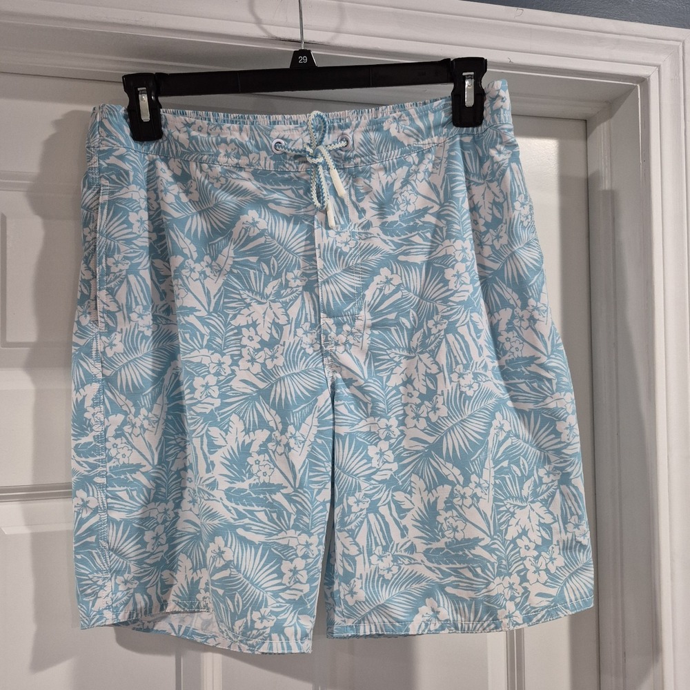 johnnie-O Swim Trunks Mens Large Aqua Blue Tropical Floral Beach Brief Lined